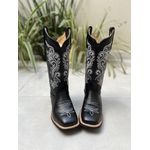 BOTA TEXANA EM COURO PRETO BORDADO RAMOS + FLORÃO BRANCO 