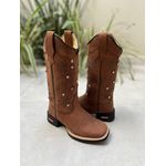 BOTA TEXANA EM COURO MARROM BORDADO RAMOS COM METAIS STRASS