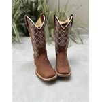 BOTA TEXANA EM COURO MARROM BORDADO BRANCO E SOLADO MARROM