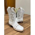 BOTA TEXANA EM COURO BRANCO COM METAIS STRASS E SOLADO MARROM