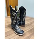 BOTA TEXANA EM COURO PRETO BORDADO NOSSA SENHORA + CRUZ 