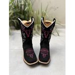 BOTA TEXANA EM COURO PRETO BORDADO TOURO ROSA CANO TRADICIONAL 