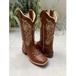 BOTA TEXANA EM COURO BORDADO RAMOS AMANDA COM METAIS STRASS