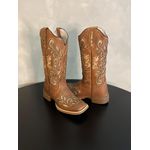 BOTA TEXANA EM COURO CARAMELO A LASER GLITTER DOURADO 