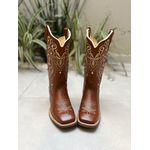 BOTA TEXANA EM COURO MUSTANG BORDADO TRIBAL E FLORAO BEGE 