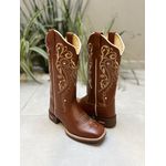 BOTA TEXANA EM COURO MUSTANG BORDADO TRIBAL E FLORAO BEGE 