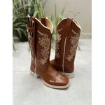 BOTA TEXANA AMANDA EM COURO BORDADO RAMOS BEGE + BAINHA + FACA + NOME