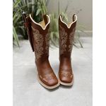 BOTA TEXANA AMANDA EM COURO BORDADO RAMOS BEGE + BAINHA + FACA + NOME