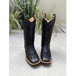 BOTA TEXANA EM COURO PRETO BORDADO RAMOS + NOSSA SENHORA BEGE