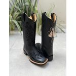 BOTA TEXANA EM COURO PRETO BORDADO RAMOS + NOSSA SENHORA BEGE