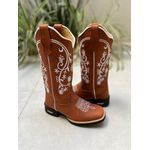 BOTA TEXANA EM COURO BORDADO FLORES BRANCO SOLADO PRETO