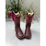 KIT BOTA TEXANA EM COURO MARROM BORDADO TRIBAL + BAINHA ROSA + CANIVETE