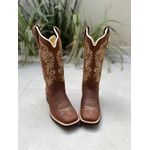 BOTA TEXANA EM COURO HORSE CAFÉ BORDADO RAMOS DOURADO AMANDA