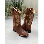 BOTA TEXANA EM COURO HORSE CAFÉ BORDADO RAMOS DOURADO AMANDA