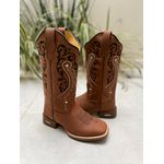 BOTA TEXANA EM COURO MARROM BORDADO TRIBAL + FLORAO SOLADO MARROM