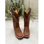 BOTA TEXANA EM COURO MARROM BORDADO TRIBAL + FLORAO SOLADO MARROM