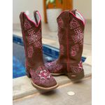 TEXANA COURO MARROM BORDADO CRUZ ROSA + METAIS