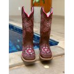 TEXANA COURO MARROM BORDADO CRUZ ROSA + METAIS
