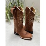 BOTA TEXANA EM COURO BORDADO CRUZ BEGE E PRETO + KIT CANIVETE