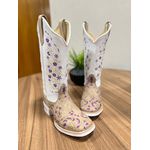 BOTA TEXANA EM COURO A LASER PINTURA CAVALO E BORDADO FLORES ROXO CANO LONGO