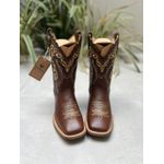 BOTA TEXANA EM COURO BORDADO TRIBAL COM TRICE CANO TRADICIONAL 