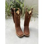 BOTA TEXANA EM COURO CAFÉ BASICA COM METAIS SOLADO MARROM + KIT FACA