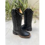 BOTA TEXANA EM COURO ALL BLACK TRIBAL + METAIS STRASS