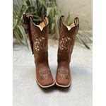 BOTA TEXANA EM COURO BORDADO CAVALO + NOSSA SENHORA + BORBOLETA + KIT FACA