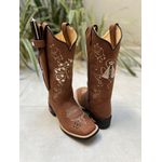 BOTA TEXANA EM COURO BORDADO CAVALO + NOSSA SENHORA + BORBOLETA + KIT FACA