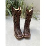 BOTA TEXANA EM COURO CAFÉ A LASER GLITTER PRETO CRUZ