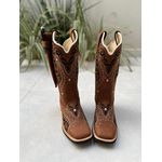BOTA TEXANA EM COURO BORDADO TRIBAL + KIT FACA SOLADO PRETO