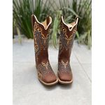 BOTA TEXANA HELOISA EM COURO HORSE CAFÉ BORDADO TRIBAL