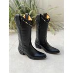 BOTA TEXANA EM COURO PRETO LISA COM METAIS E BICO FINO