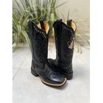 BOTA TEXANA EM COURO PRETO BORDADO RAMOS PRETO E NOSSA SENHORA + METAIS