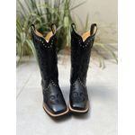 BOTA TEXANA EM COURO PRETO BORDADO RAMOS PRETO E NOSSA SENHORA + METAIS