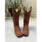 BOTA TEXANA EM COURO MARROM BORDADO RAMOS + METAIS STRASS + KIT CANIVETE