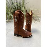 BOTA TEXANA EM COURO MARROM BORDADO RAMOS + METAIS STRASS + KIT CANIVETE