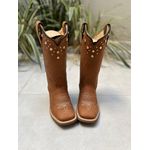 BOTA TEXANA EM COURO BASICA BORDADO FLORAO + METAIS