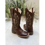 BOTA TEXANA EM COURO MARROM BASICA LASER GLITTER DOURADO FLORAO MANU