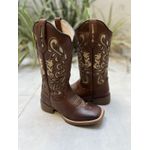 BOTA TEXANA EM COURO MARROM BASICA LASER GLITTER DOURADO FLORAO MANU