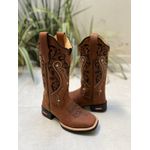 BOTA TEXANA EM COURO HORSE CAFÉ BORDADO TRIBAL SOLADO PRETO