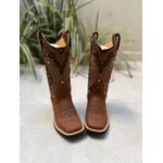 BOTA TEXANA EM COURO HORSE CAFÉ BORDADO TRIBAL SOLADO PRETO