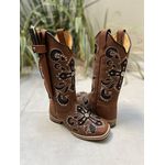BOTA TEXANA EM COURO MARROM LASER CRUZ + KIT FACA SOLADO MADEIRA