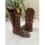 BOTA TEXANA EM COURO MARROM LASER CRUZ + KIT FACA SOLADO MADEIRA