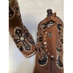 BOTA TEXANA EM COURO MARROM LASER CRUZ + KIT FACA SOLADO MADEIRA