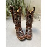 BOTA TEXANA EM COURO MARROM LASER CRUZ + KIT FACA SOLADO MADEIRA