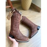 BOTA TEXANA EM COURO MARROM BORDADO RAMOS MARROM