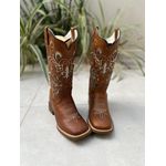 BOTA TEXANA EM COURO CARAMELO LASER BORDADO ESTRELAS GLITTER DOURADO