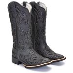 BOTA TEXANA EM COURO PRETO LASER ALL BLACK