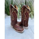 BOTA TEXANA EM COURO BORDADO TRIBAL VERMELHO E BEGE